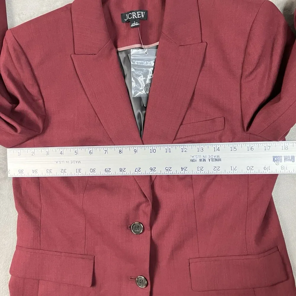 J Crew Wool Blend Blazer Womens 6 Burgundy École Italian Single Breasted CN792